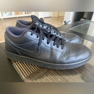 Nike Men’s Air Jordan 1 Low “Triple Black”Leather Low-Top Sneakers Shoes